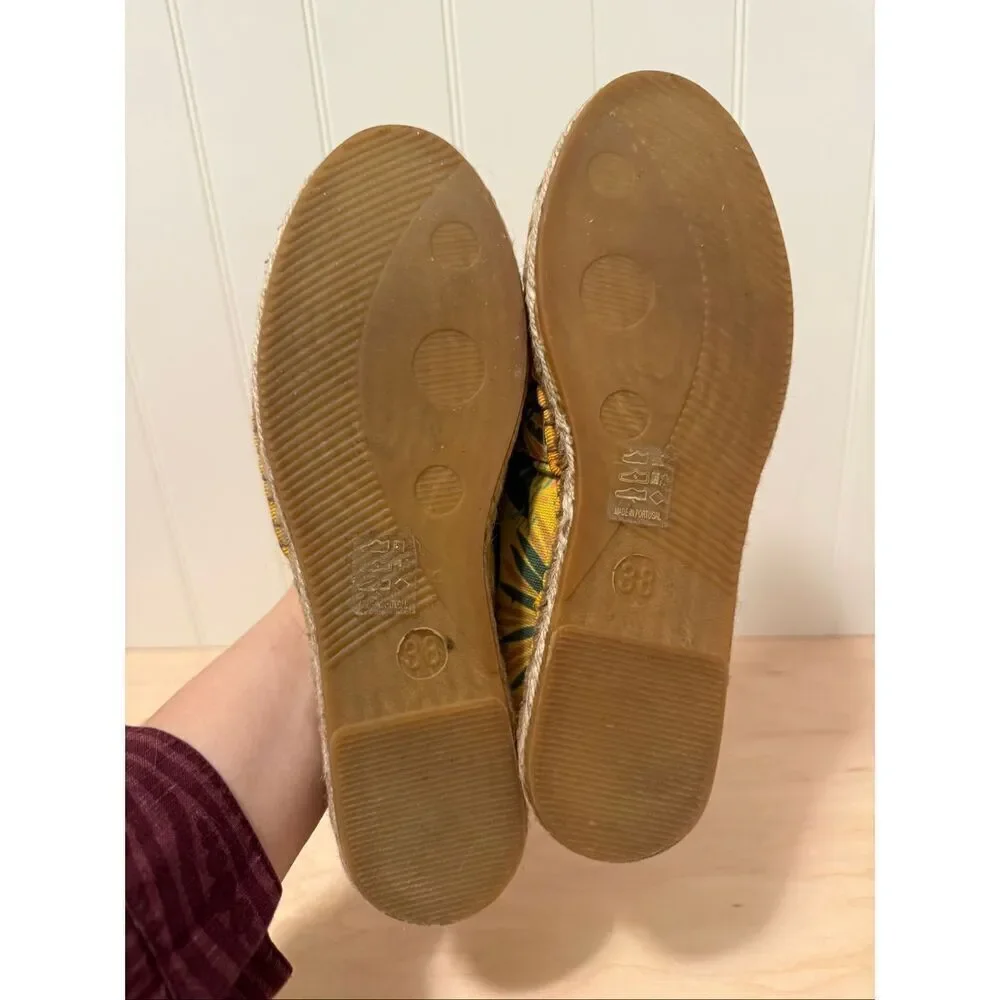 Gudrun Sjoden Yellow Floral Canvas Flats Women Slip-On Espadrilles size 38 (7.5)